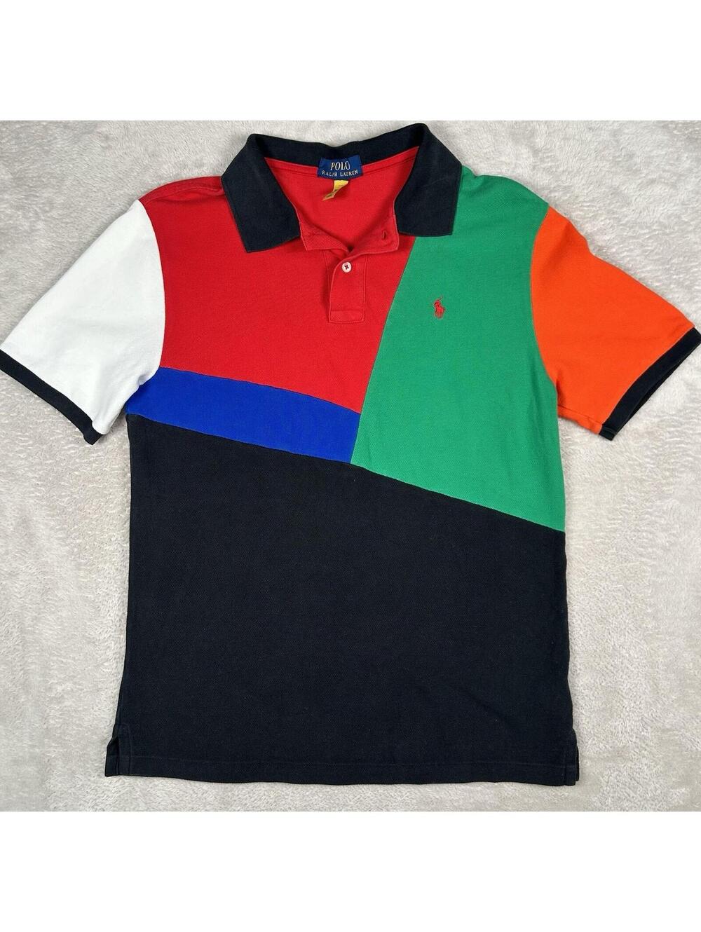 Polo Ralph Lauren Mens Small Classic Fit Colorblock Polo Shirt Orange Pony Logo